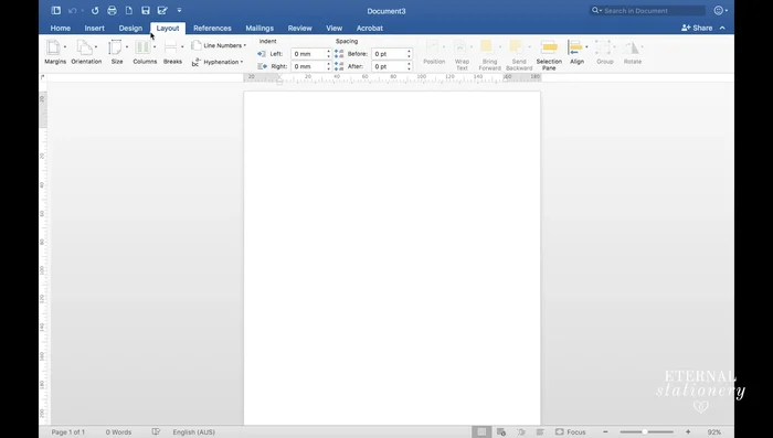 Open a new Word document and go to 'Layout' -> 'Orientation' -> 'Landscape'. Set the page size to A4 (or US Letter).