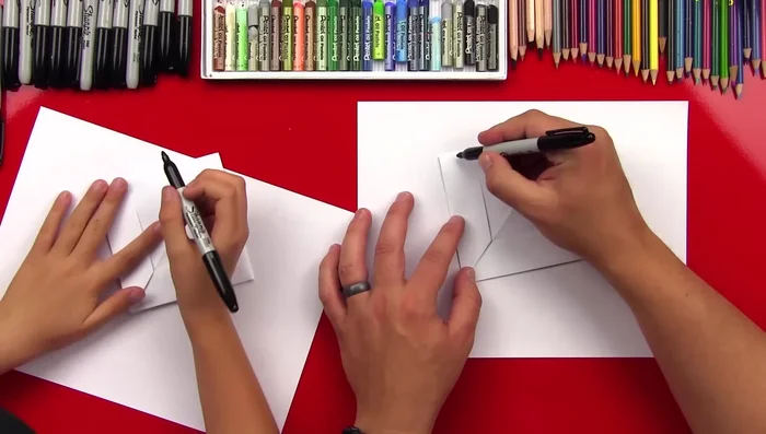 Draw connected 'U' shapes near the top edge for the teeth, then color them in.