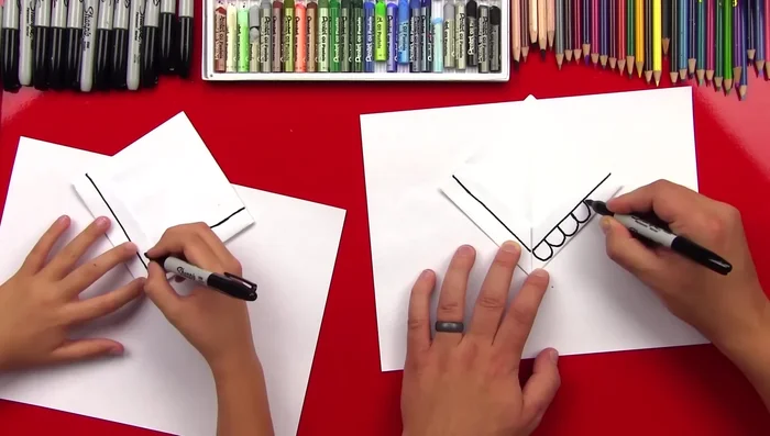 Draw connected 'U' shapes near the top edge for the teeth, then color them in.