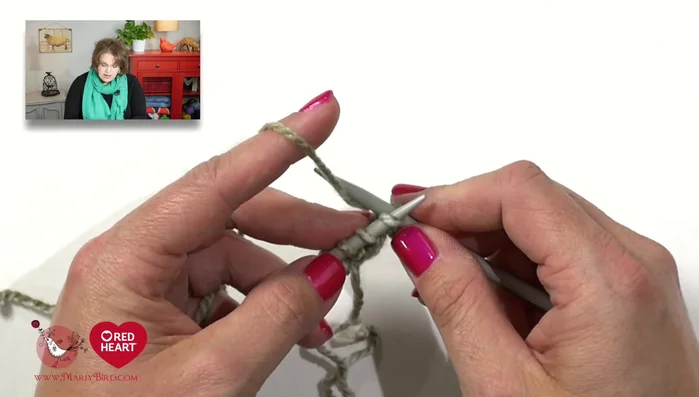 Row 3: Knit 2, yarn over, knit 3, yarn over, knit 2 (9 stitches total).