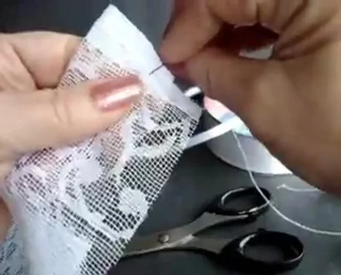 Create a channel by sewing a row of gathering stitches along the folded edge. Don't need to be precise.