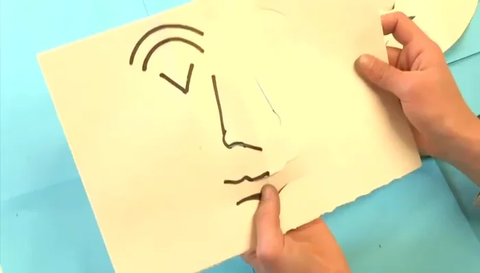 Unfold the paper to reveal the cut-out face shape. Cut around the face shape to refine the mask's overall shape for a better fit on your face. Folding the mask in half will help you achieve symmetry.